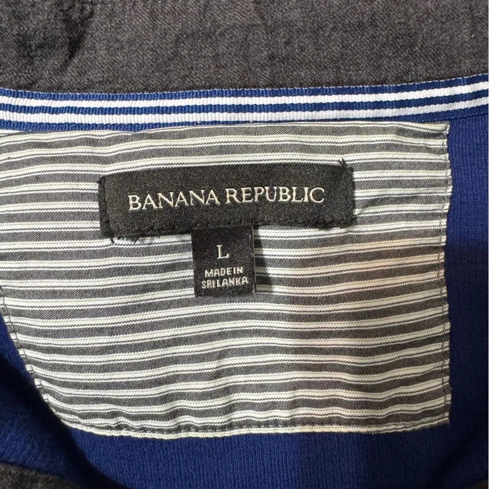 Banana Republic Men Blue Elegant High‎ Neck 1/4-Zip Pullover with Gray Accents L